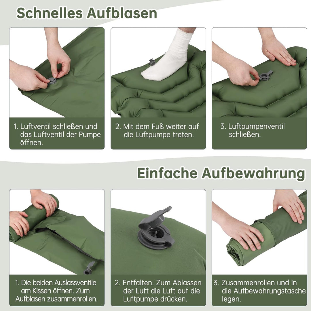 HAUSPROFI Isomatte Camping, Ultraleicht Camping Luftmatratze mit Fusspumpe & Kissen, Aufblasbare Mat