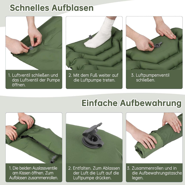 HAUSPROFI Isomatte Camping, Ultraleicht Camping Luftmatratze mit Fusspumpe & Kissen, Aufblasbare Mat