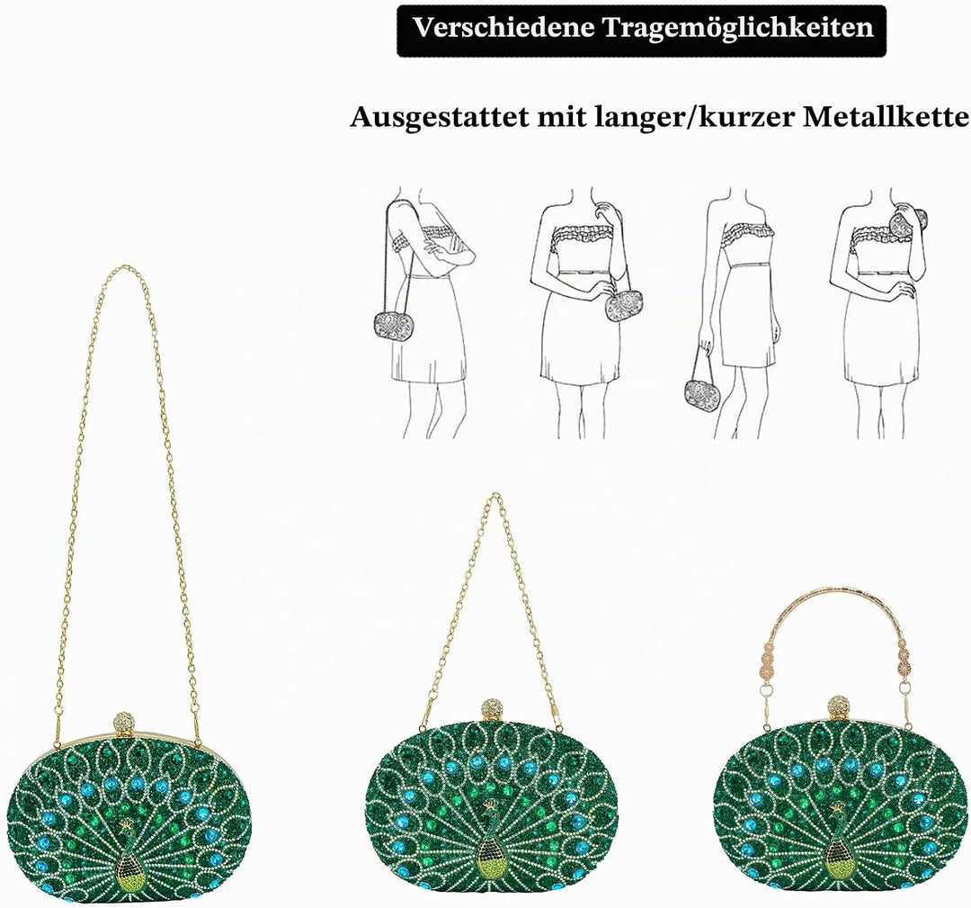 Vintage Clutch Damen, Glitzernde Kleine Abendhandtasche Schultertasche für Hochzeit, Party und Ball