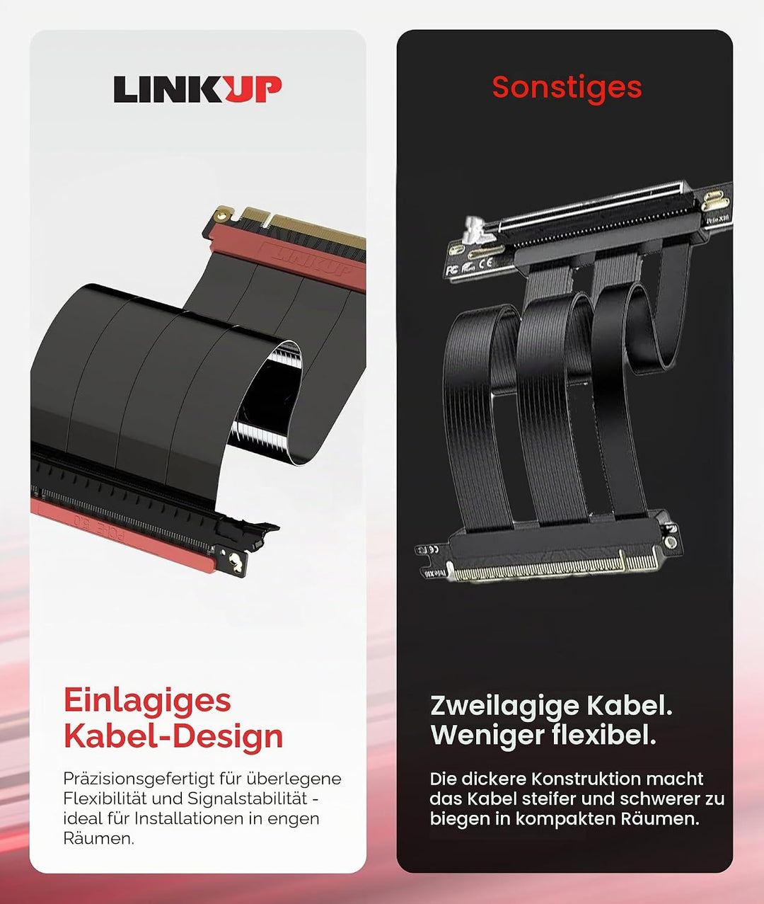 LINKUP - AVA5 PCIE 5.0 Riser-Kabel | RTX5090 RX9070 GPU Bereit | x16 128GB/s Geschwindigkeit | PCIe