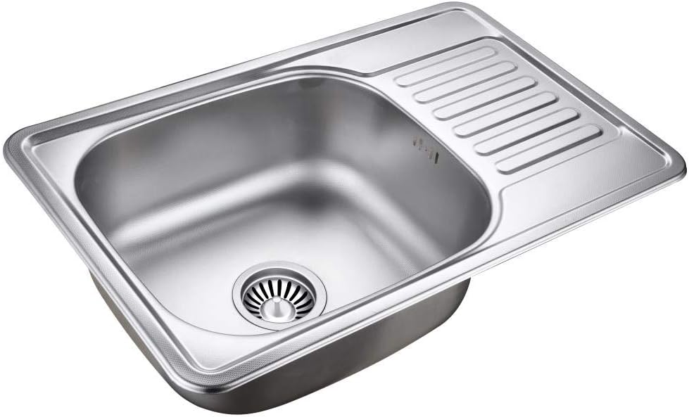 VBChome Einbauspüle 66x42 Leinenstruktur Edelstahl Küchenspüle Spüle Ablagefläche Abtropffläche Rech