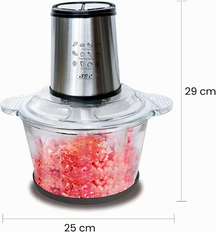 Zerkleinerer Küche Elektrisch 2,5 l aus Glas – 300 W, 4 Edelstahlklingen, 2 Geschwindigkeitsstufen,