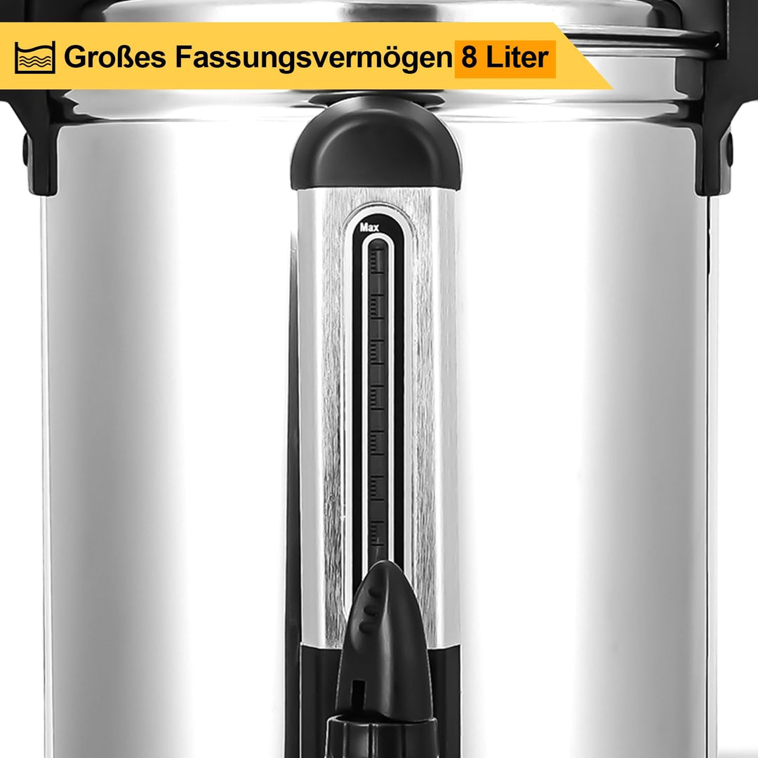 8L Glühweinkocher, Glühweinkocher mit Zapfhahn Thermostat,1500W Einkochautomat Edelstahl mit Wassers