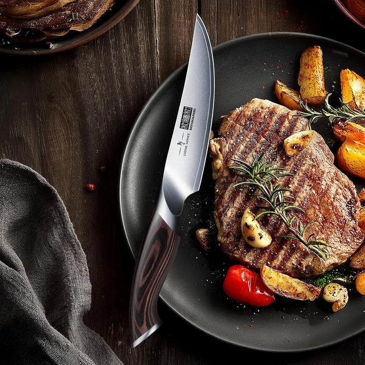 HOSHANHO Steakmesser 6-Teilig Set, Scharfe Ungezahnte Küchen Steakbesteck | Hochkohlenstoffhaltiger