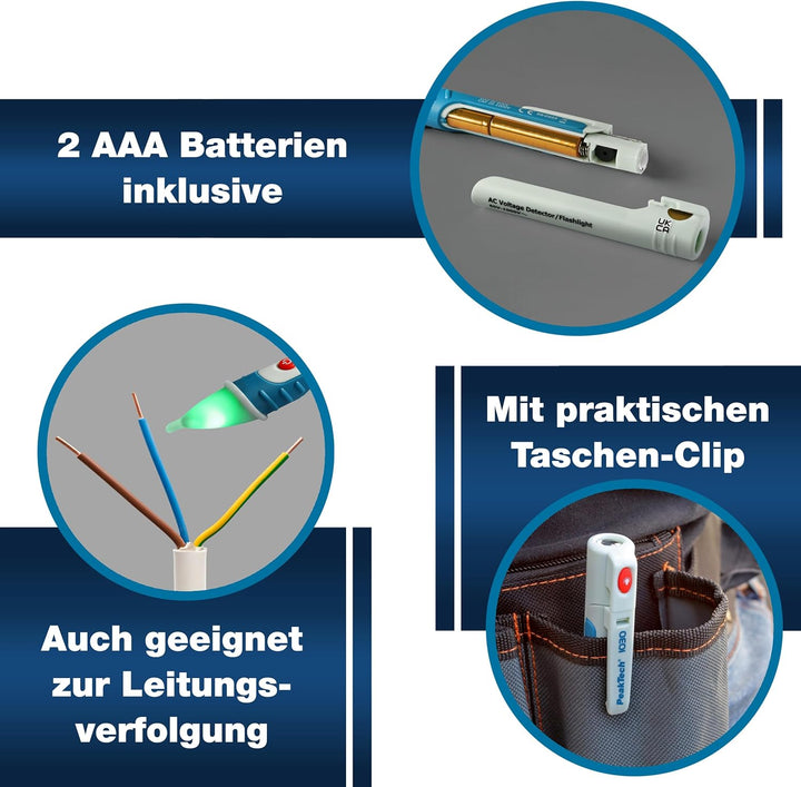 PeakTech 1030 AC Spannungsprüfer berührungslos [+LED Signal Lampe & Vibration] 50-1000 V AC Betriebs