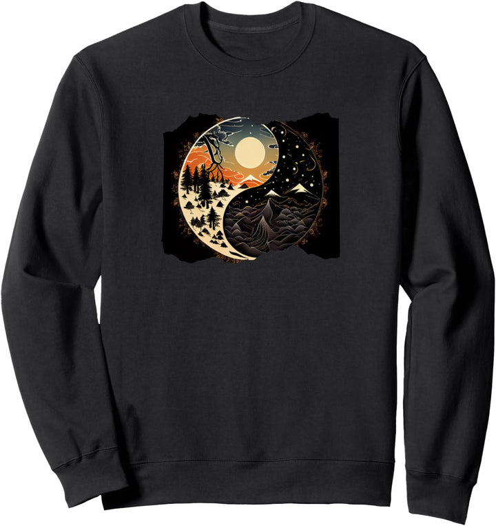 Yin Yang Tag & Nacht Berge Wolken Himmlischer Sonne Mond Sweatshirt