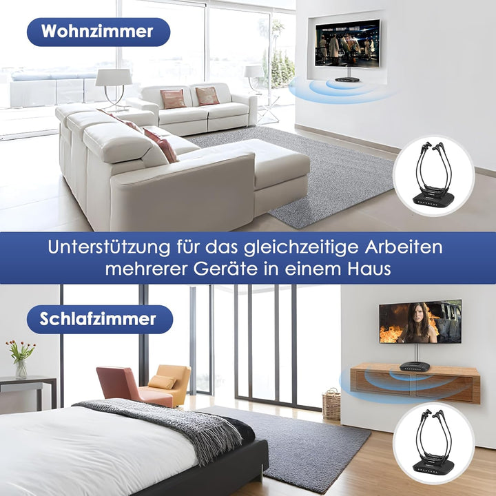 SIMOLIO Duo Kabellose TV Kopfhörer mit Dialogmodus, Funkkopfhörer für Fernseher und Musikanlagen mit