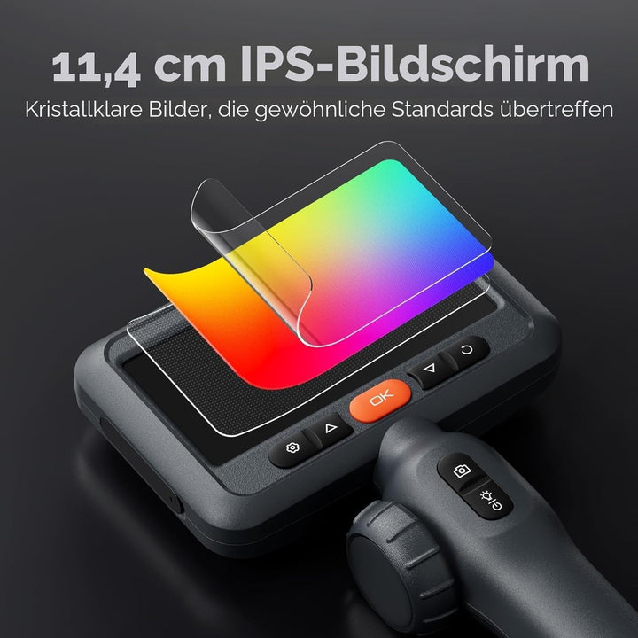 DEPSTECH Doppelobjektiv-Endoskop mit 210°-Zweiwege-Gelenk, industrielle Endoskopkamera mit Beleuchtu