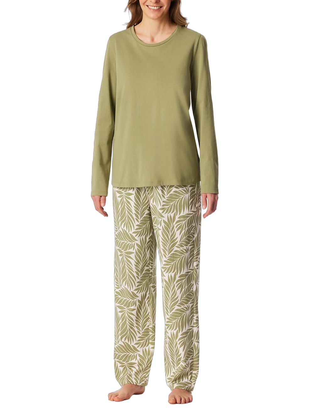 Schiesser Damen Schlafanzug Set lang weiche Baumwolle - Nightwear 36 Linde_181250, 36 Linde_181250