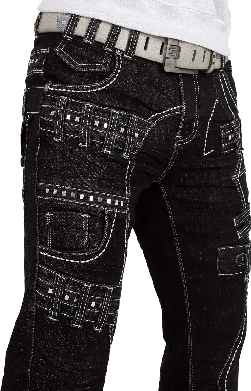 Kosmo Lupo Herren Jeans Besonderes Design 33W / 32L Schwarz - 37, 33W / 32L Schwarz - 37