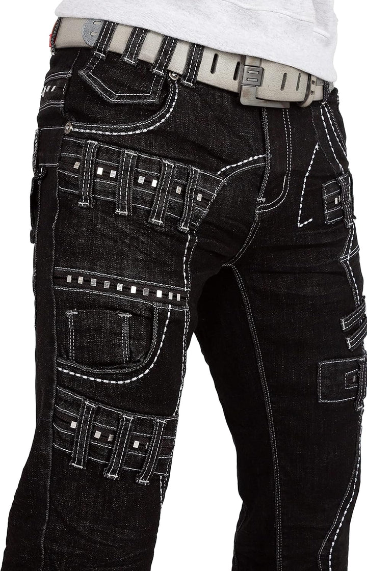 Kosmo Lupo Herren Jeans Besonderes Design 33W / 32L Schwarz - 37, 33W / 32L Schwarz - 37