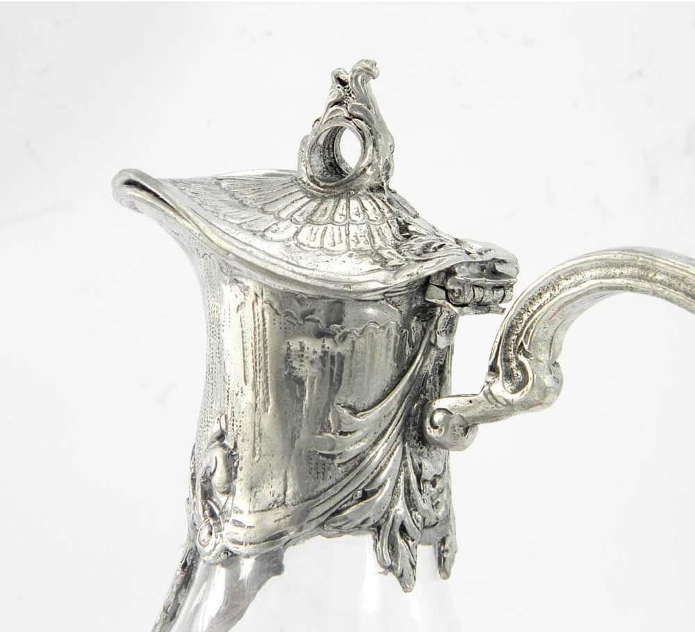 Geblasene Glaskanne Hartzinn Jugendstil 100% Made in Italy Cavagnini Kunsthandwerk