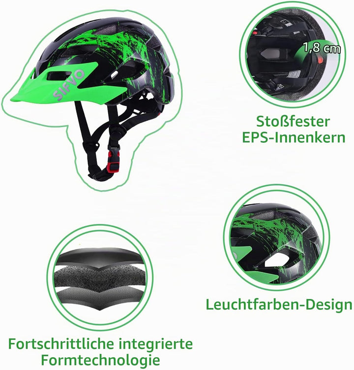 SIFVO Fahrradhelm Kinder Jungen und Mädchen 50-57cm, Kinder Fahrradhelm mit Abnehmbarem Visier Kinde