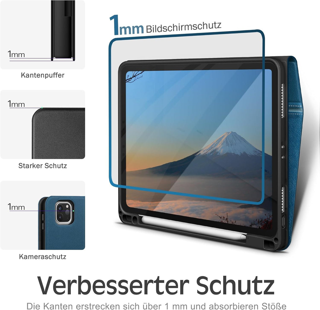 KingBlanc Hülle für iPad Pro 11 Zoll 4./3./2./1.Generation (2022/2021/2020/2018) mit Stifthalter, Ve
