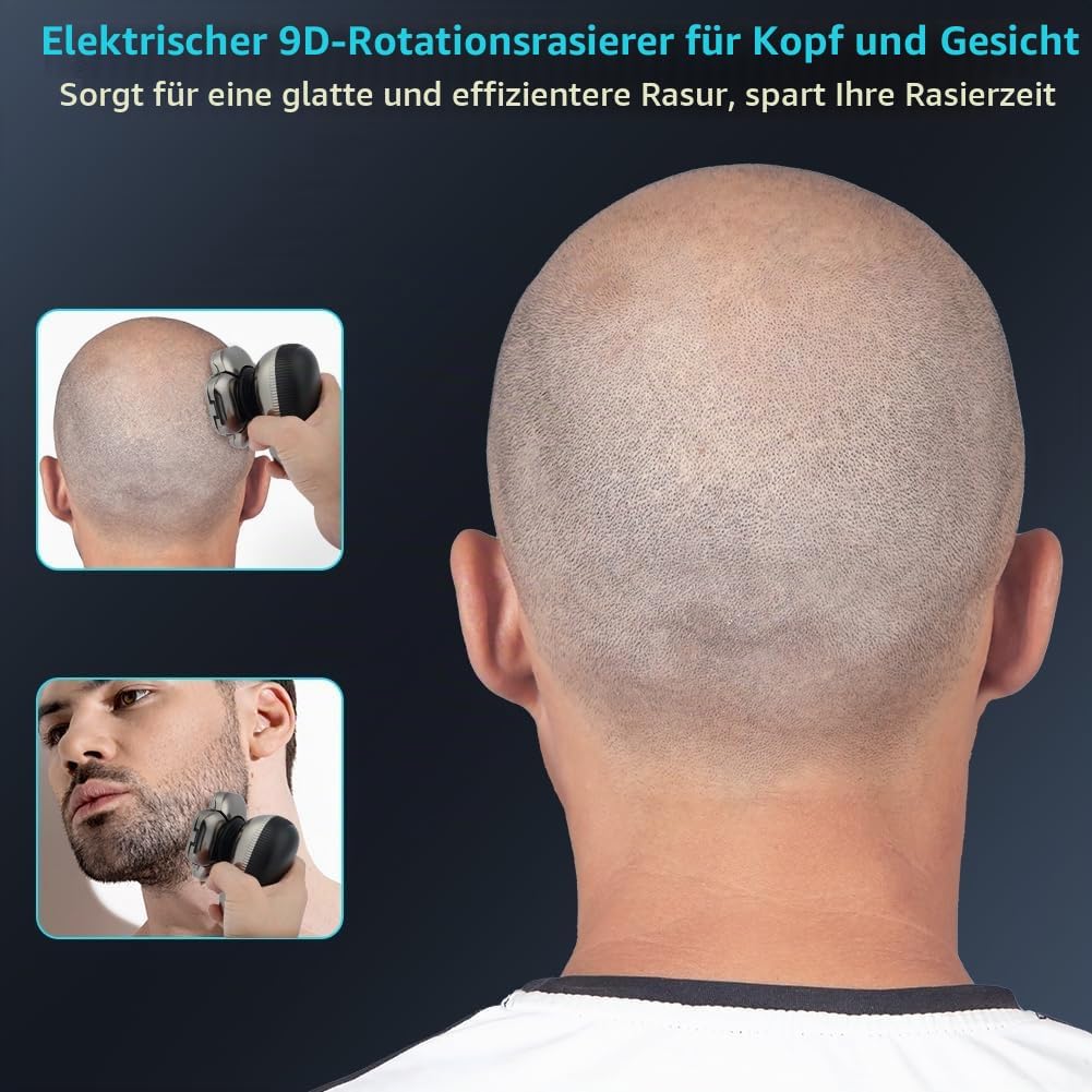 OFFCUP Glatzen Rasierer Herren IPX6 Wasserdicht Kopfrasierer Glatze mit 9D Scherköpfe Wiederaufladba