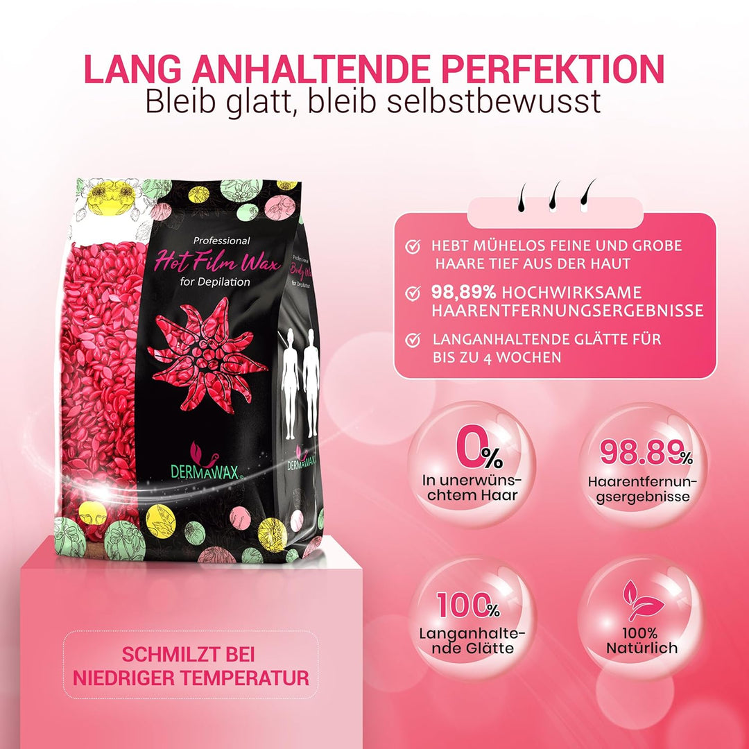 Dermawax Rose Film Wachs mit Kokosnussöl- Heisswachs Waxing Perlen Wachsperlen zur professionellen G