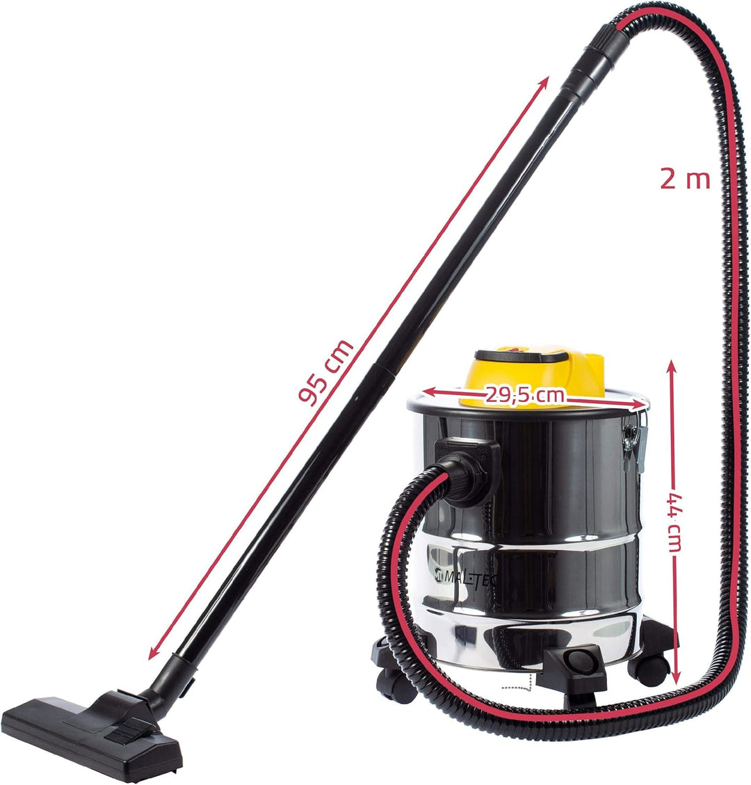 MalTec TurboVac ML2500-ASH-INDUSTRIAL, Kaminsauger, Edelstahl Plastik, Silber Gelb