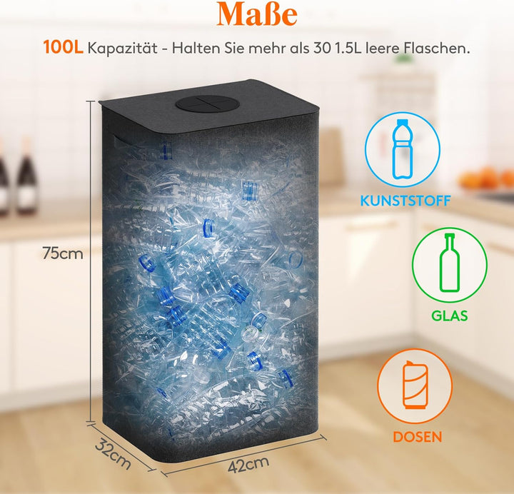 Lifewit 100L Pfandflaschen Sammelbehälter mit Deckel, Gross Pfandflaschen Aufbewahrung, Behälter Lee