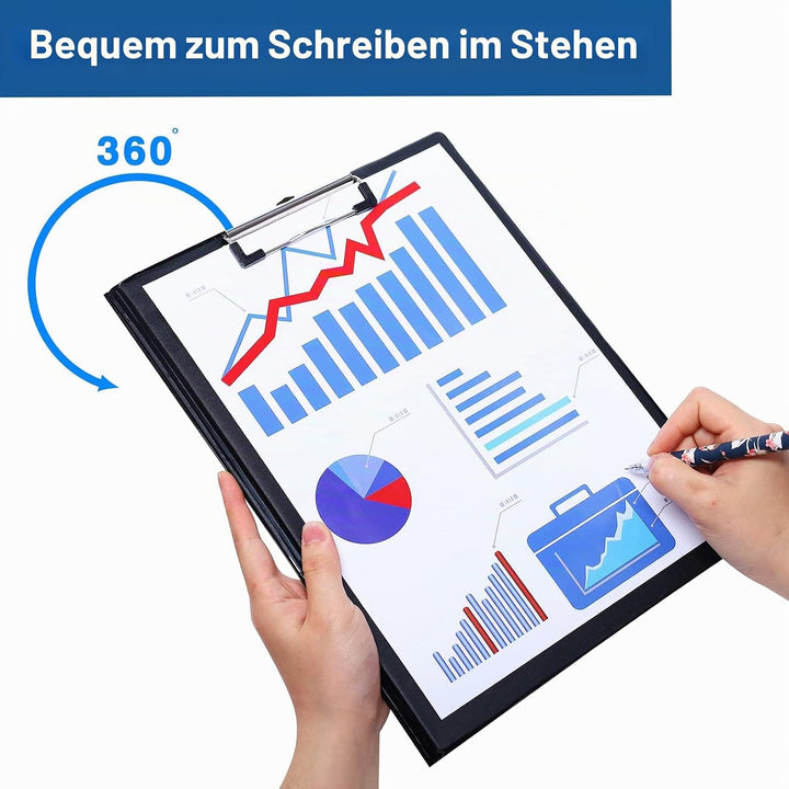 (5 Stück) Klemmbrett A4 mit Deckel, Schreibbrett Klemmbrett mit Metalklemme und Aufhängeose, Aufklap