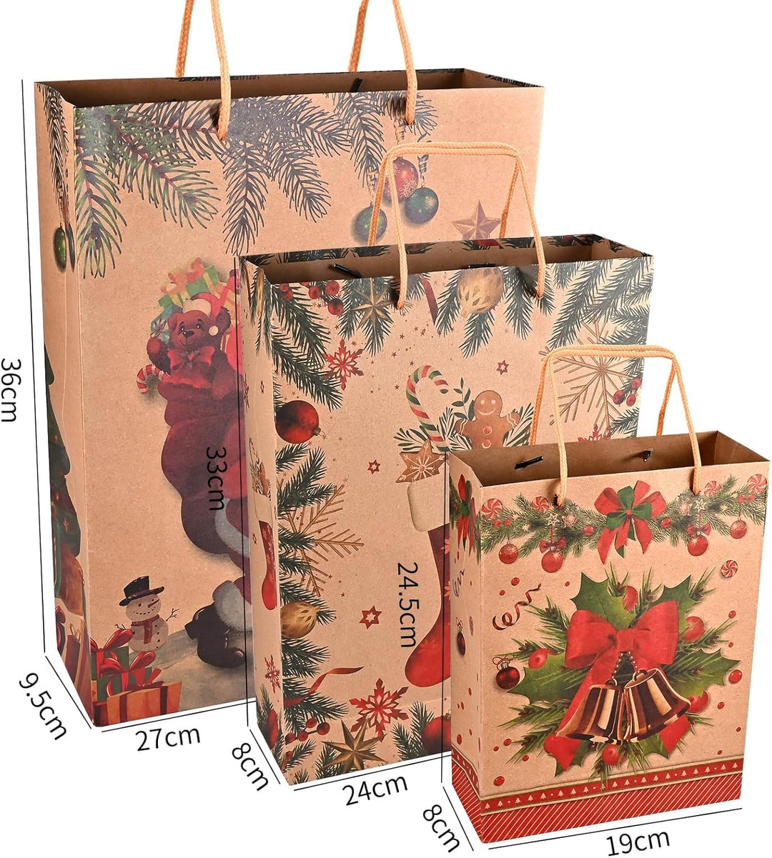 Cieex Geschenktüten Weihnachten mit Henkel, 10 Stück Weihnachtliche Geschenkverpackung, Bedruckte He