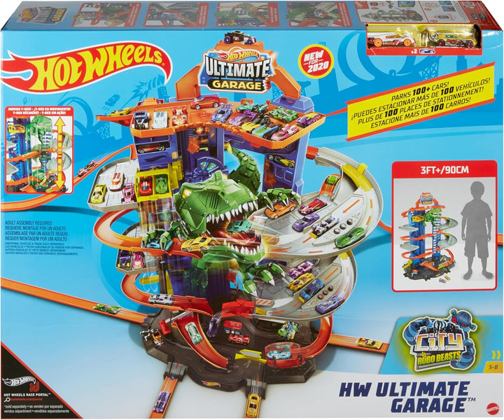 Hot Wheels City Robo T-Rex Ultimate Garage Multi-level multi-play mode Stores 100 plus 1:64 scale ca