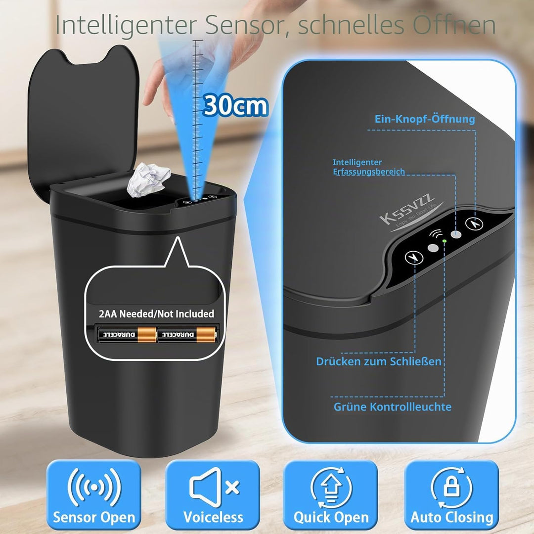 2er Set Mülleimer Bad mit Sensor, 10L Automatischer Mülleimer mit Deckel, Elektrischer Mülleimer für