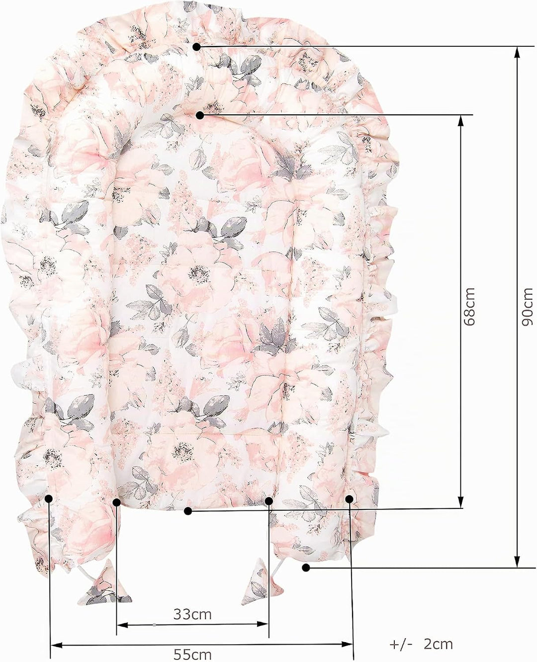 PIMKO Babynest mit rüschen Babynestchen für Baby Kuschelnest Babykokon für Säuglinge und Neugeborene