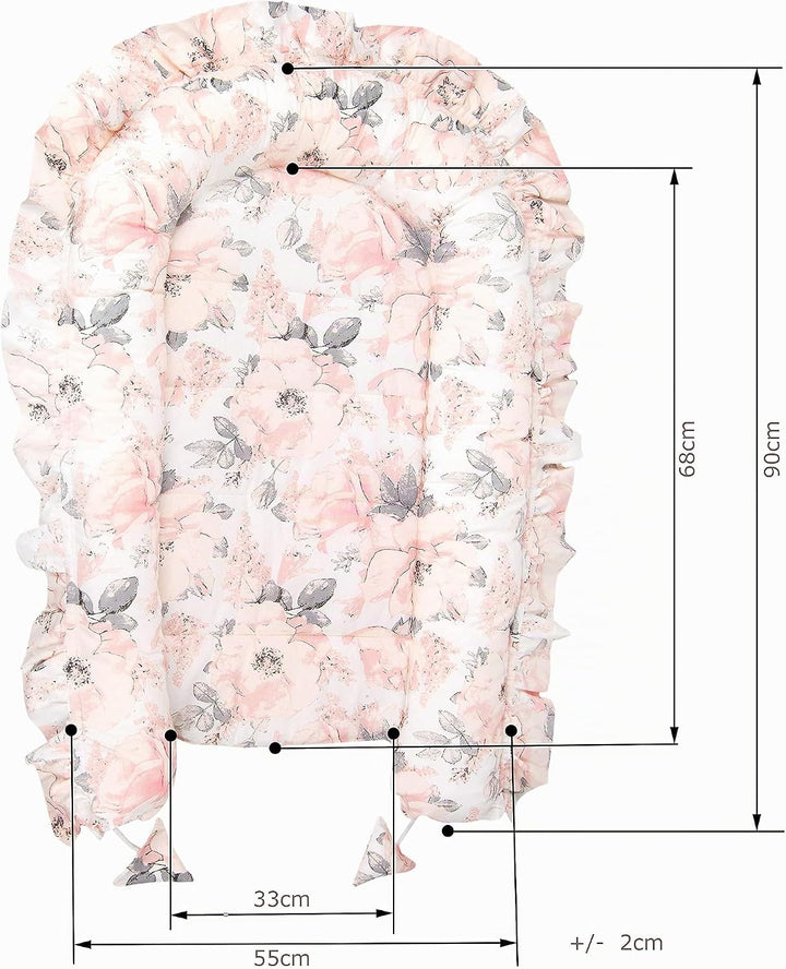 PIMKO Babynest mit rüschen Babynestchen für Baby Kuschelnest Babykokon für Säuglinge und Neugeborene