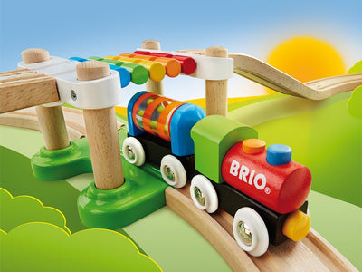 BRIO World 33727 Mein erstes Bahn Spiel Set - Zug mit Waggon, Schienen & Hängebrücke für Kleinkinder