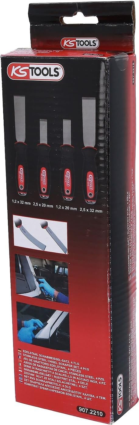 KS Tools 907.2210 EDELSTAHL Schabmeissel-Satz, 4-tlg.
