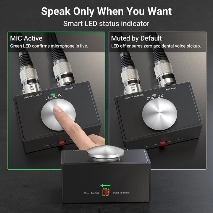 Cubilux XLR Mikrofon Stummtaste mit Momentfunktion, umschaltbar zwischen Push to Talk (PTT) und Push