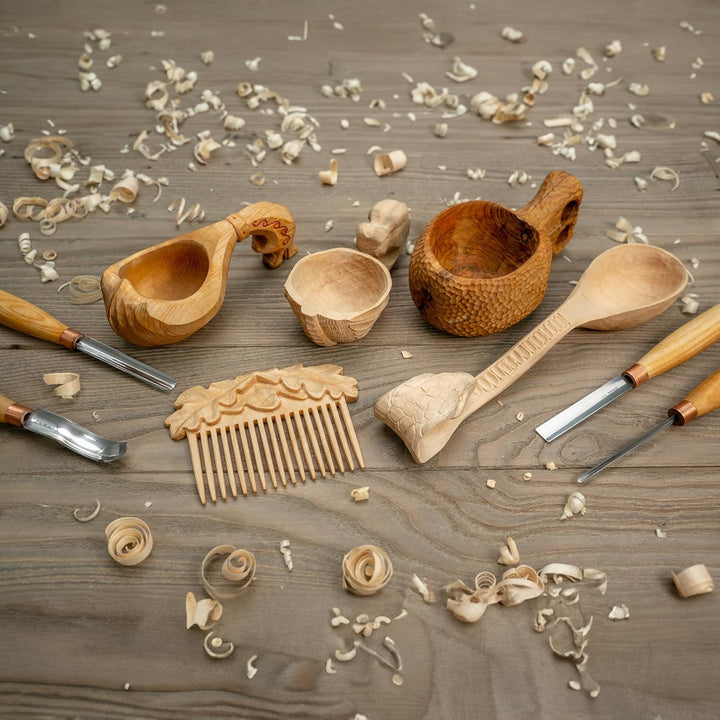 Meissel-Set zum Holzschnitzen SC01 – Hohlmeissel Holzschnitzwerkzeug-Set in der Werkzeugtasche mit S