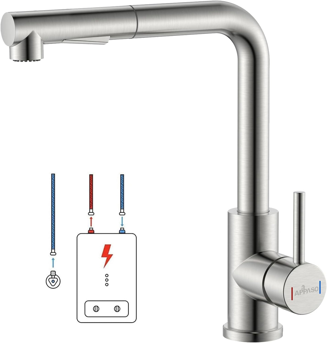 Niederdruck Armatur Küche Ausziehbar APPASO, Niederdruck Küchenarmatur mit Brause, Wasserhahn Küche
