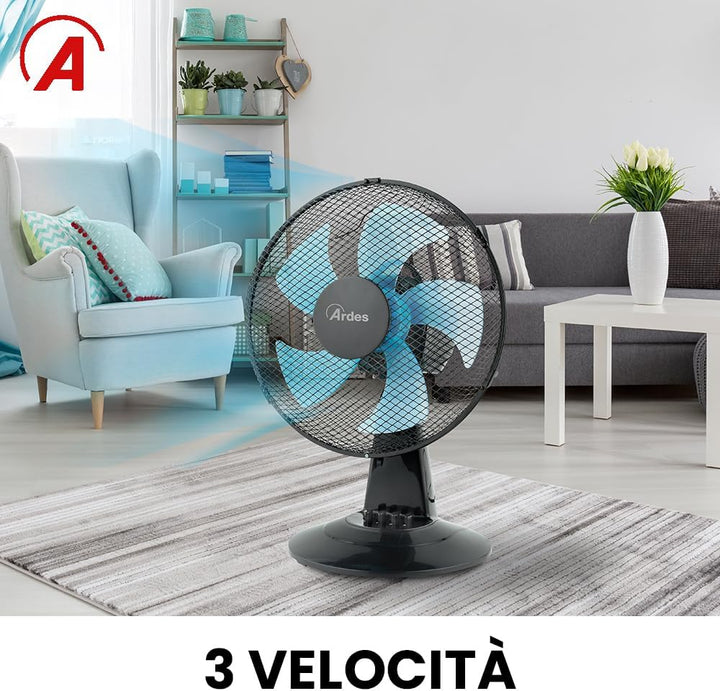 Ardes - AR5ST30N Tischventilator STEELO 30N 5 Flügel - Tischventilator 30 cm Oszillierend mit verste