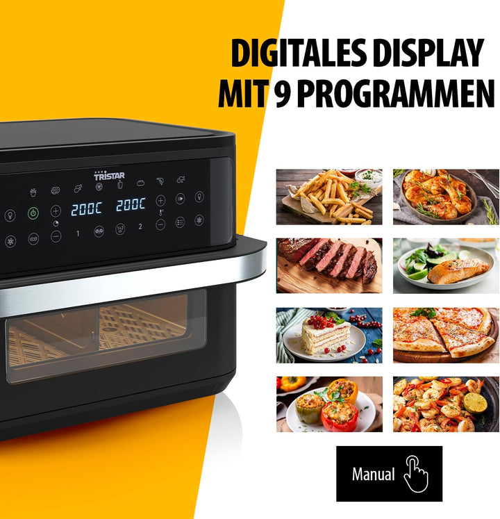 Tristar Dualzone Flex Heissluftfritteuse, 10 L Kapazität, 2800W, 8 Programme, Digitales Display, Ohn