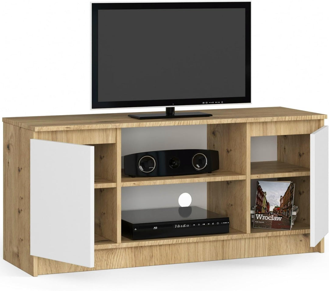AKORD Low Board K-120 | TV-Shrank mit EIN offenes Regalfach | Fernsehkommode 2 Ablagen mit Türen Lin
