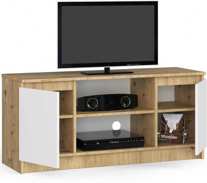 AKORD Low Board K-120 | TV-Shrank mit EIN offenes Regalfach | Fernsehkommode 2 Ablagen mit Türen Lin