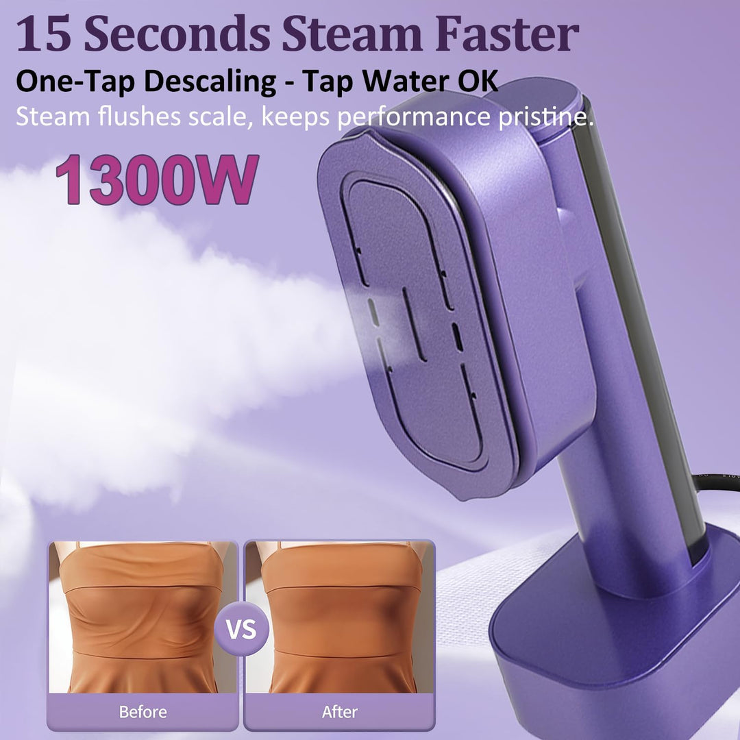 Dampfbügeleisen Tragbar, 2-in-1 Steamer Dampfglätter für Kleidung, 1300W Reisebügeleisen mit 190ml W