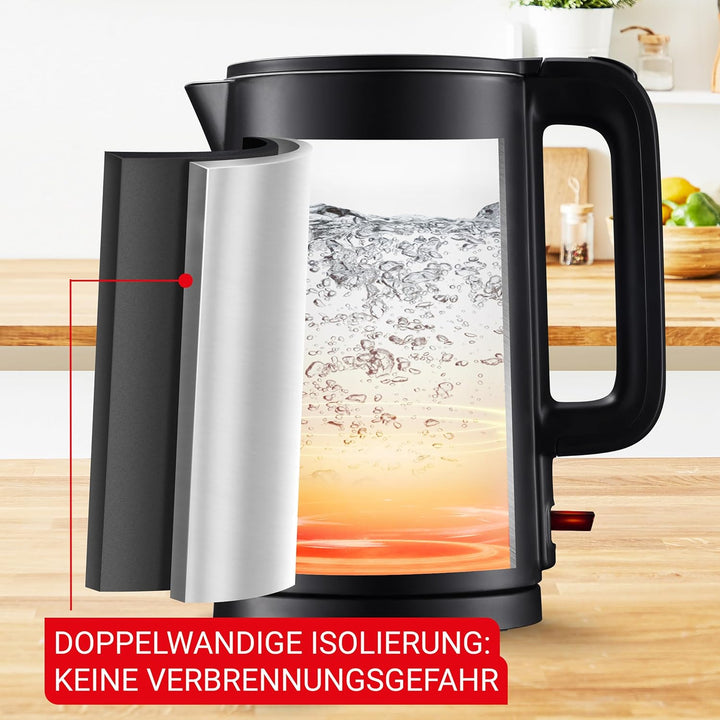 Tefal KO1408E0 Elektrischer Wasserkocher, Thermo Protect, Safe to Touch, 1500 W, Schwarz und Innense