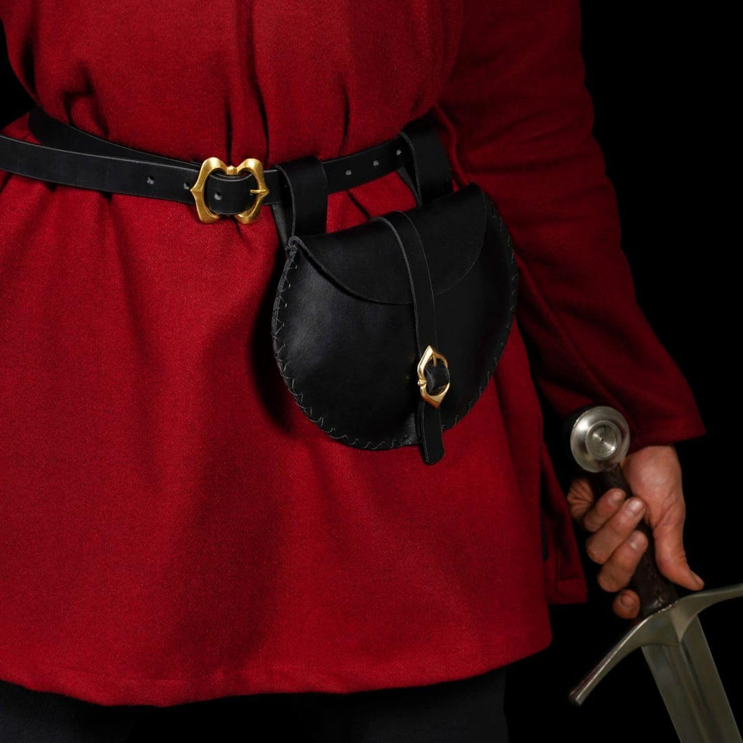 Mythrojan Mittelalterliche Wikinger-Leder-Gürteltasche LARP Renaissance-Gürteltasche – Schwarz, Schw