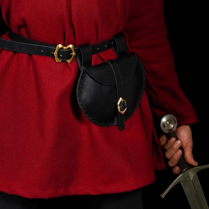 Mythrojan Mittelalterliche Wikinger-Leder-Gürteltasche LARP Renaissance-Gürteltasche – Schwarz, Schw