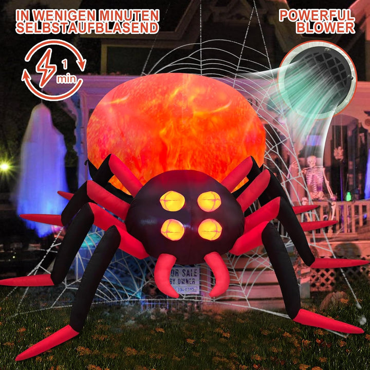 244 cm riesige aufblasbare Halloween-Spinne für den Aussenbereich mit rotierendem LED-Flammenlicht a