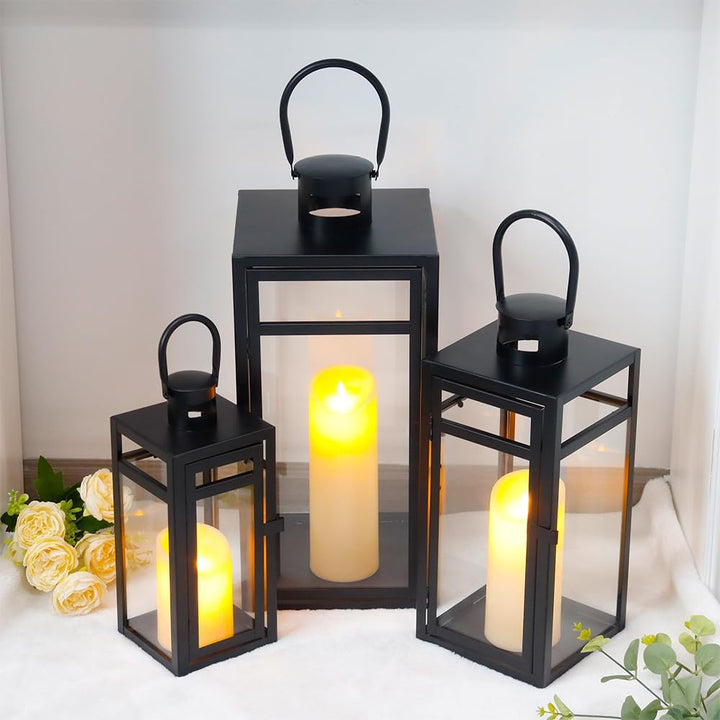 TRIROCKS Set aus 3 Edelstahl Kerzenlaterne 48cm Hoher Metallkerzenhalter mit klaren Glasscheiben Per
