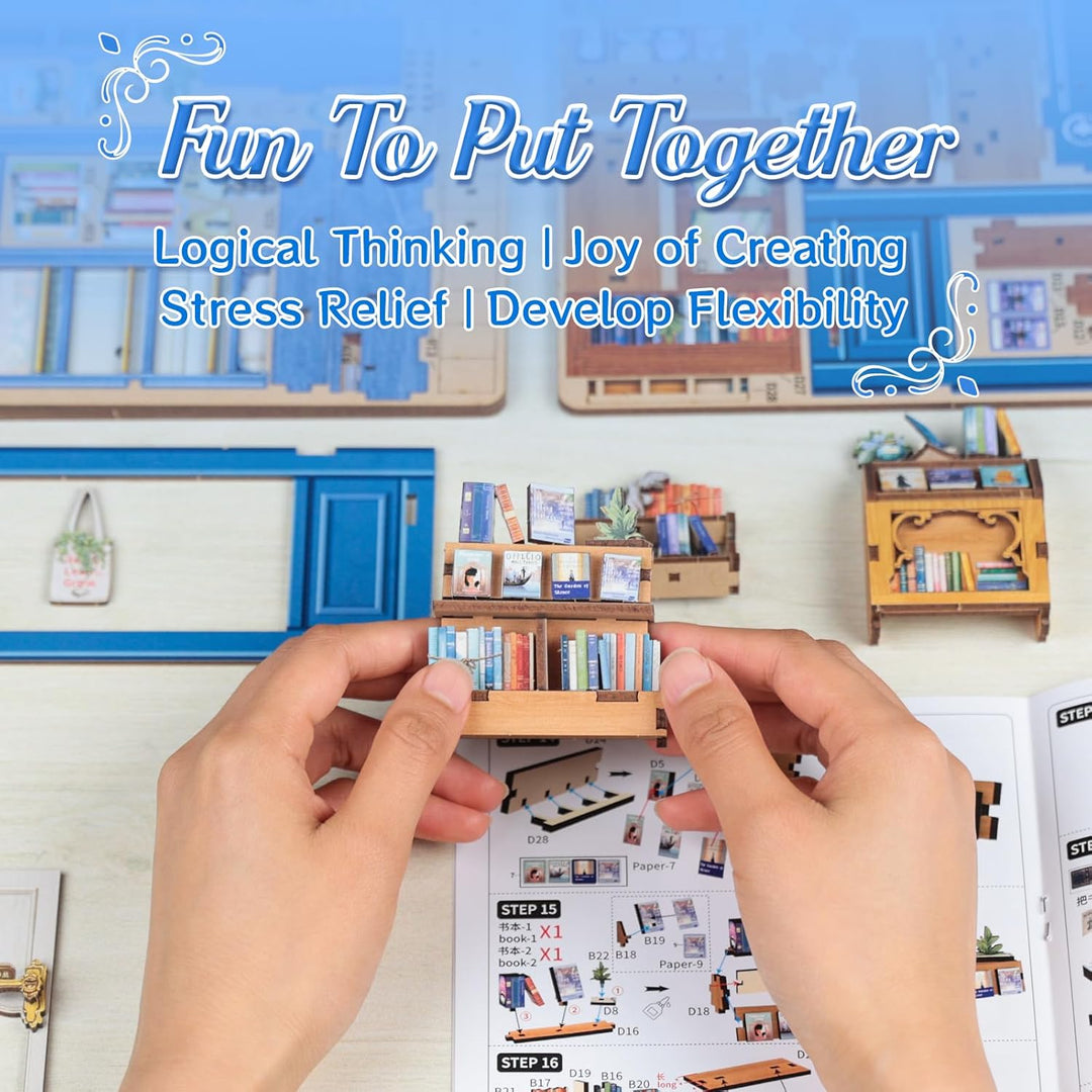 CUTEBEE DIY Book Nook - DIY Puppenhaus Häuser, Miniatur Haus Selber Bauen mit LED-Beleuchtung | Krea