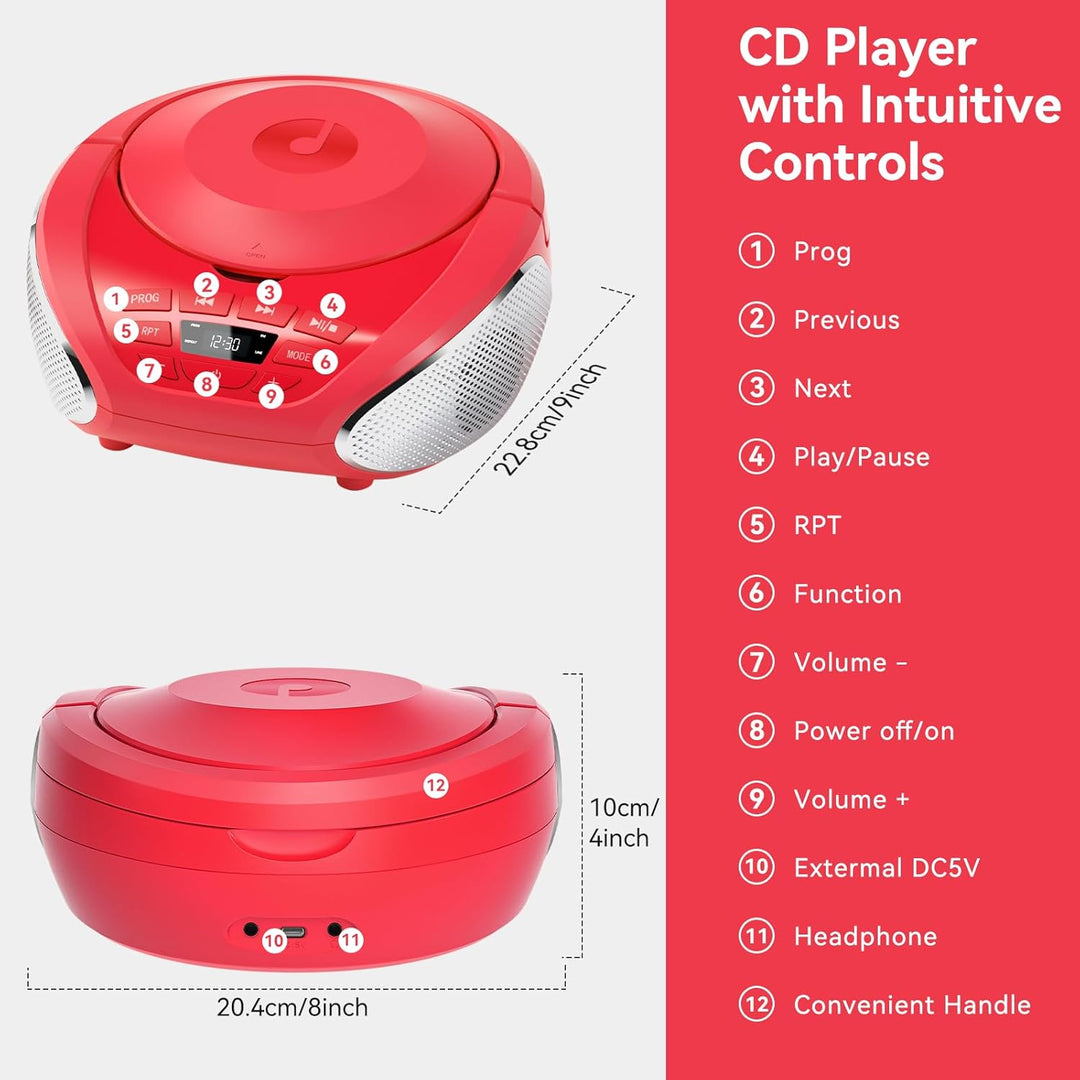 Gueray CD Player Tragbar Boombox Radio mit CD-Player CD Spieler mit Lautsprecher Display Unterstützu