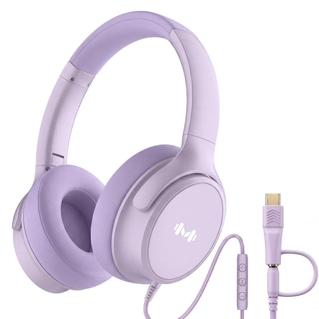 Over-Ear Kopfhörer: Faltbar mit Mikrofon & In-Line Steuerung – 3,5mm Klinke + USB-C Adapter – Weiche