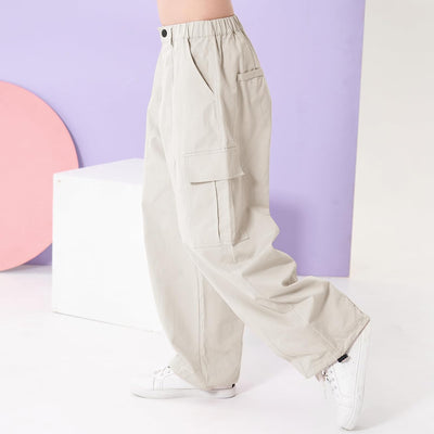 Rolanko Mädchen Cargohose, Baumwoll Baggy Hose mit Elastischer Taille und Mehreren Taschen für Kinde