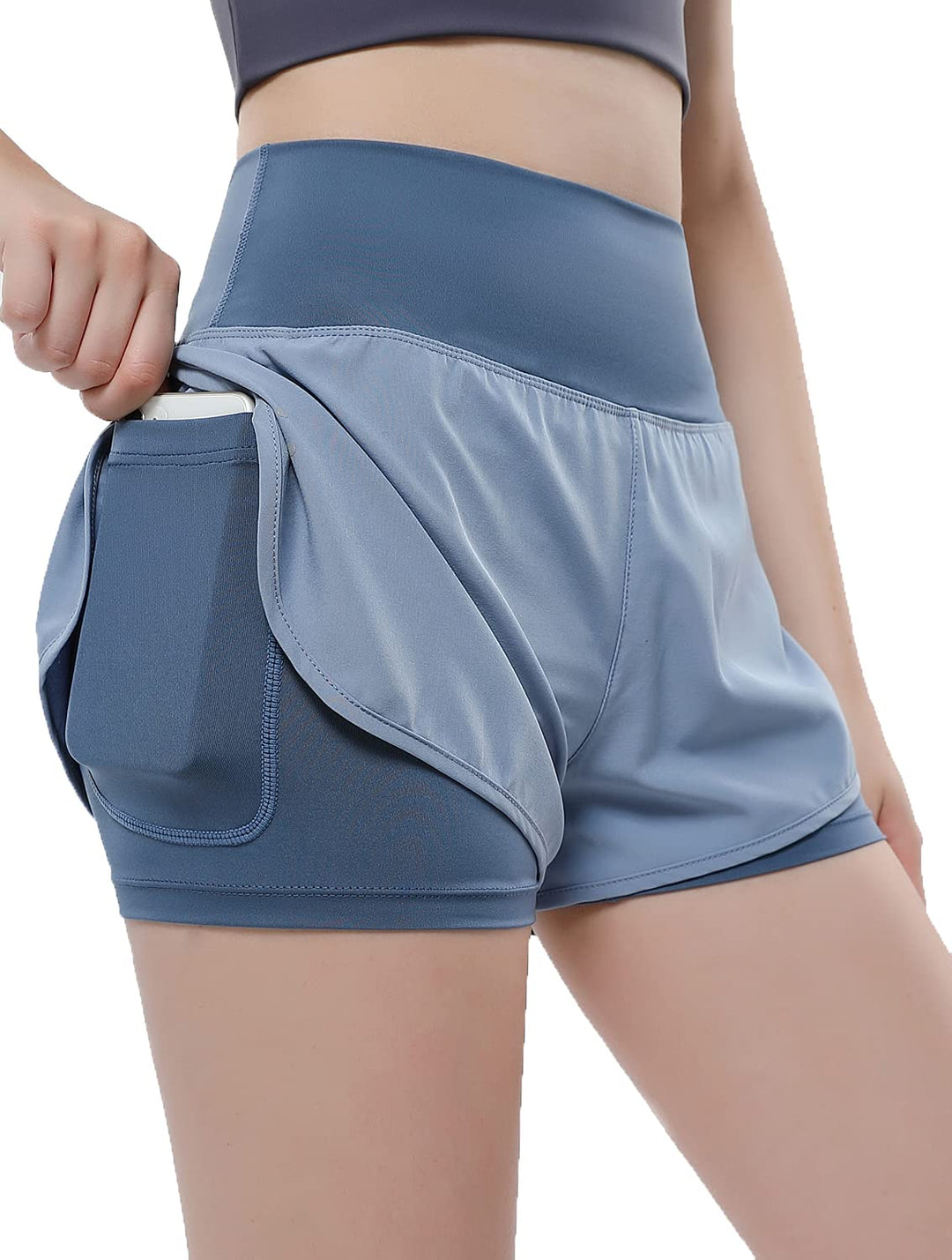 VIGVAN 2 in 1 Laufhose Damen Sport Shorts Sommer Kurze Hose Schnelltrocknend Fitness Yoga Shorts Gym