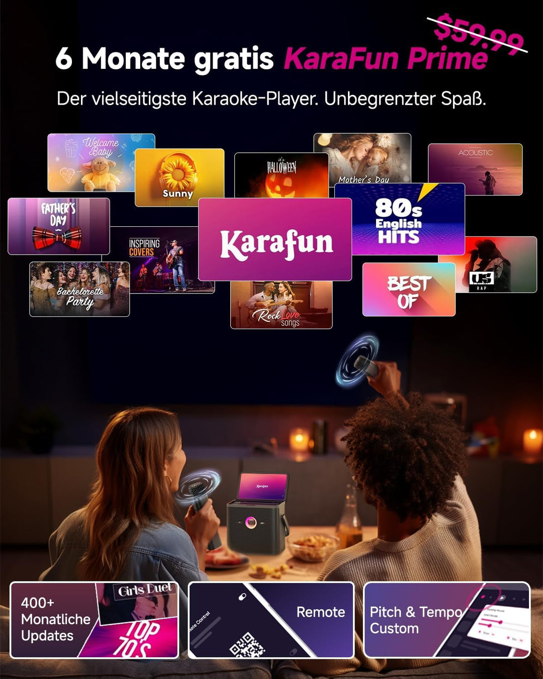 Ikarao Karaoke-Maschine für Erwachsene, mit Songtext-Display, 32 GB Karaoke-Tablet, 2 kabellose Mikr