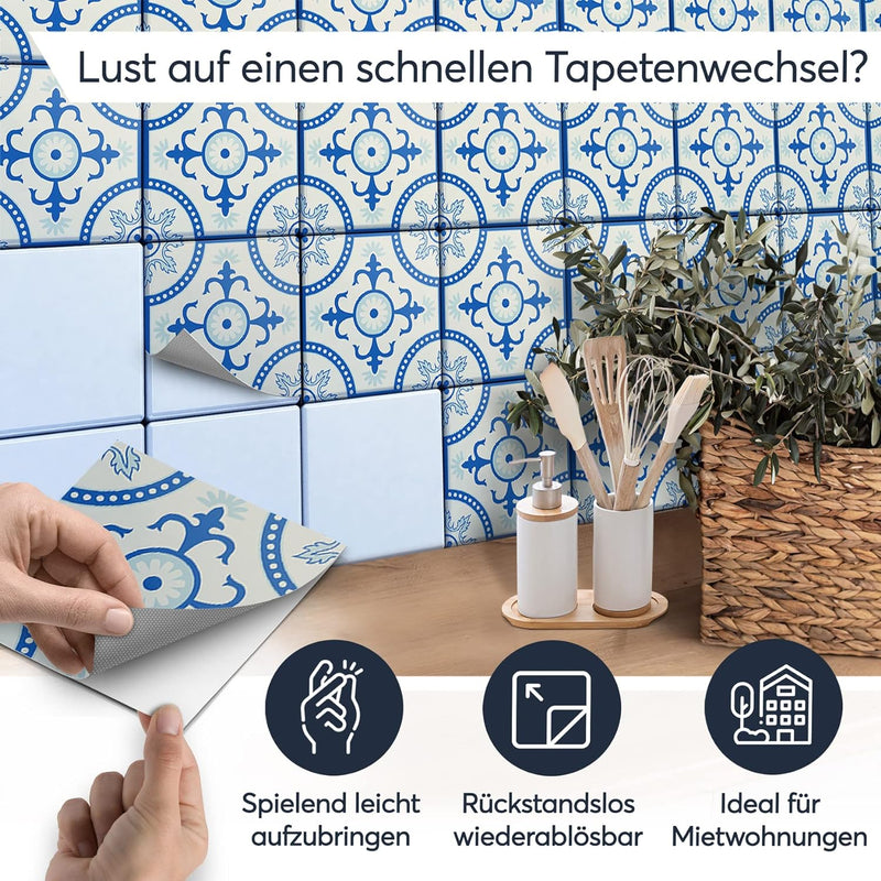 20 Stück Fliesenfolie für Bad und Küche 20x20 cm - Klebefliesen, Mosaikfliesen - Klebefolie Fliesen